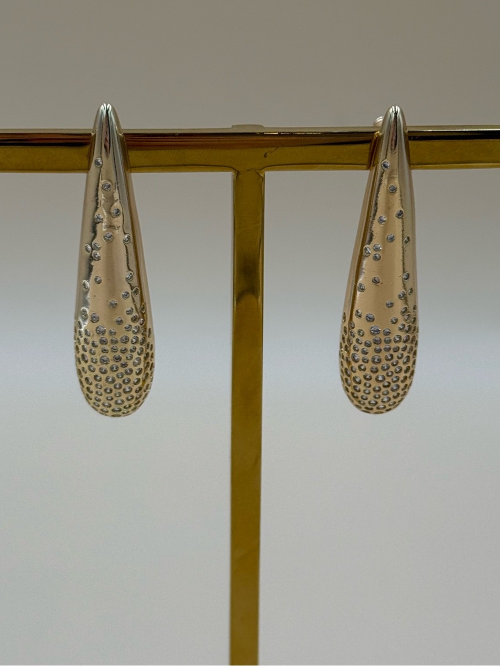 Anthropologie Gold Plated Pavé Triangle Drop Earrings w/ Embellishments